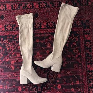 Tan faux suede over the knee boots